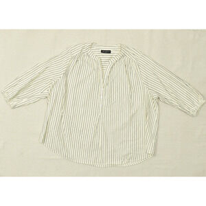 Lane Bryant Plus Size 22/24 Striped Cotton Peasant Blouse Top 3/4 Sleeve Beige